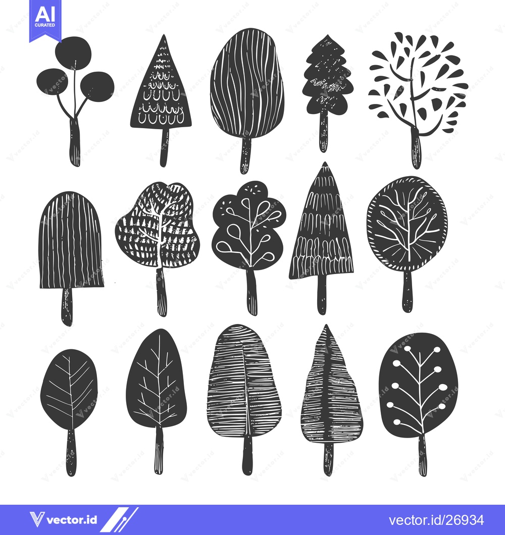 Premium Vector of Black and White Stylized Tree Silhouettes