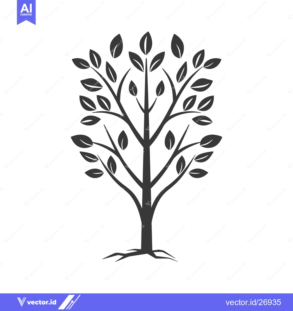 Premium Vector dari Black and White Stylized Tree with Roots and Leaves