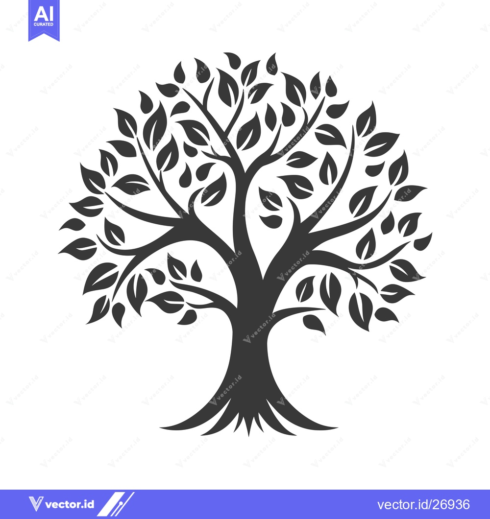 Premium Vector dari Black and White Stylized Tree with Rounded Leaves and a Thick Trunk