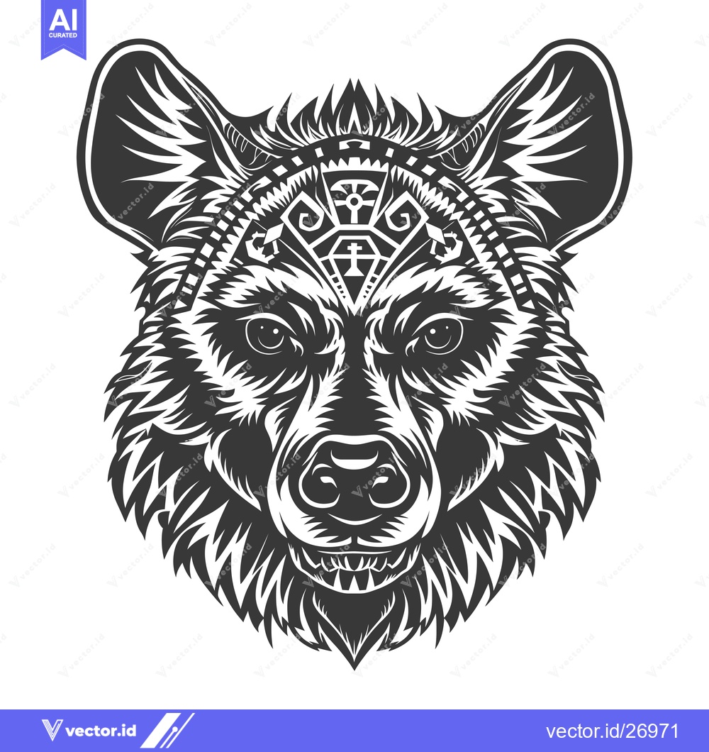 Premium Vector of Black and White Tribal Hyena Head with Geometric Pattern