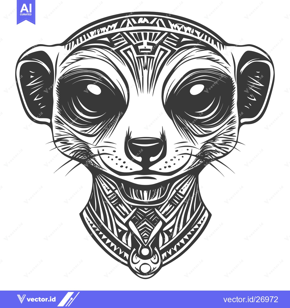 Premium Vector dari Black and White Tribal Illustration of a Meerkat's Face