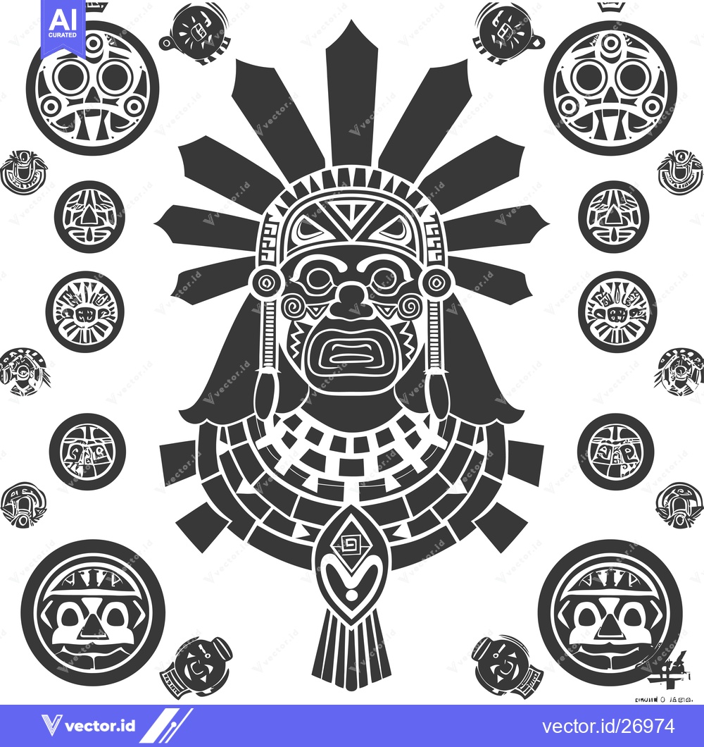 Premium Vector of Black and White Tribal Mask Surrounded by Smaller Masks