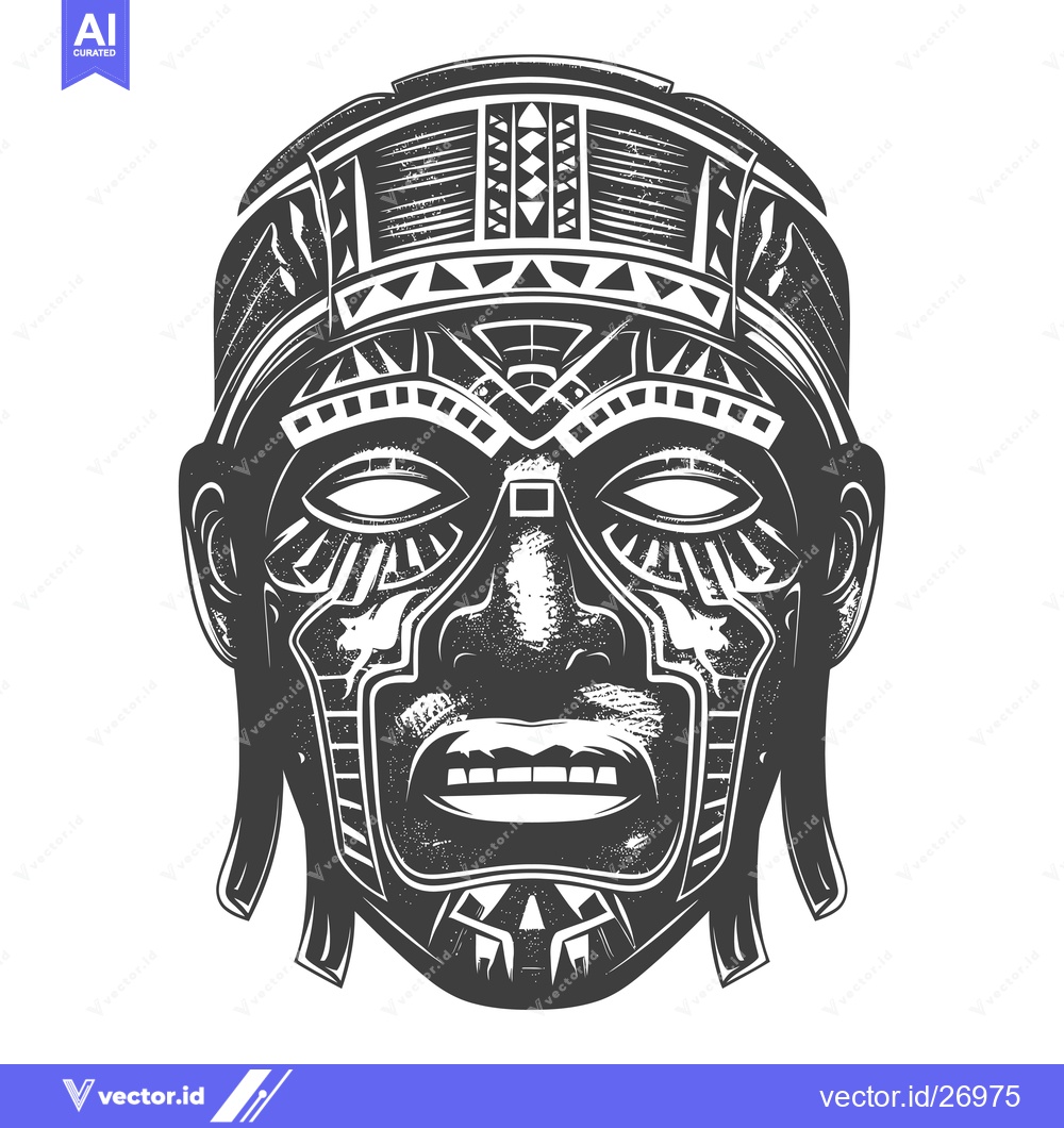 Premium Vector dari Black and White Tribal Mask with Geometric Patterns