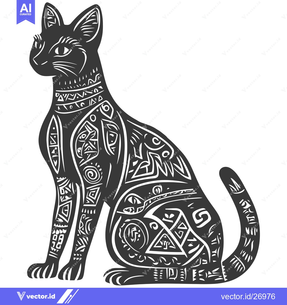 Premium Vector of Black and White Tribal Pattern Cat Silhouette