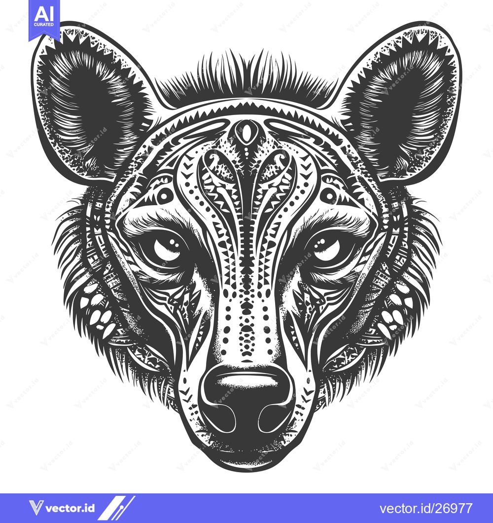 Premium Vector dari Black and White Tribal Patterned Hyena Head