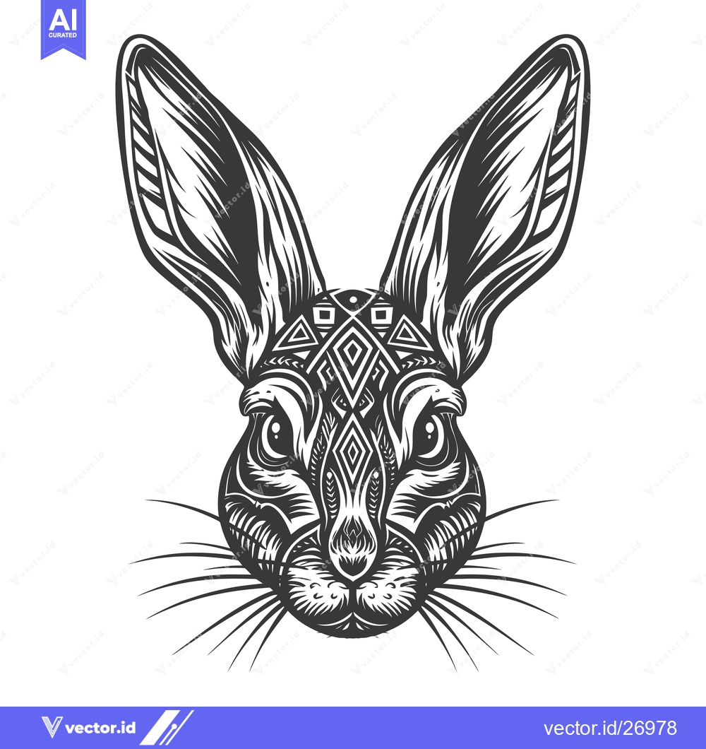 Premium Vector of Black and White Tribal Patterned Rabbit Head