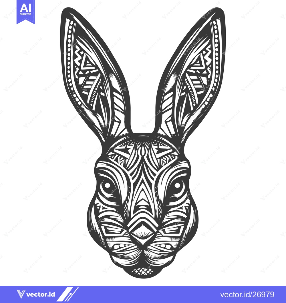 Premium Vector dari Black and White Tribal Pattern Rabbit Head