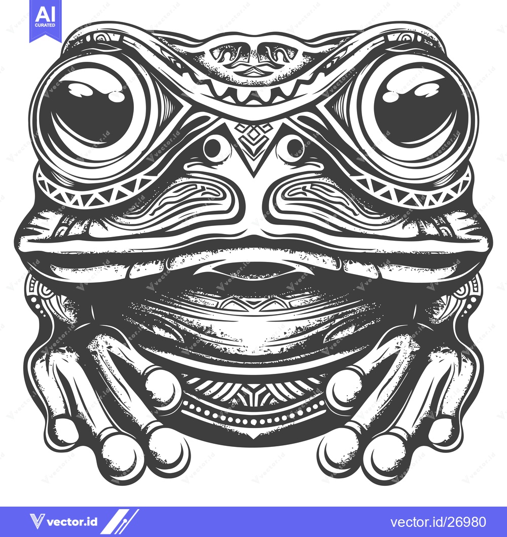 Premium Vector dari Black and White Tribal Style Frog Illustration