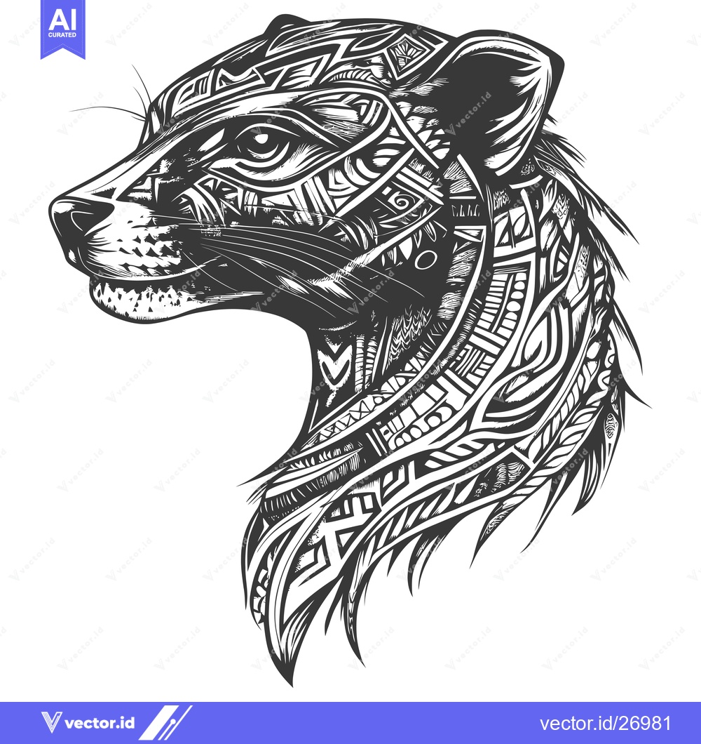 Premium Vector dari Black and White Tribal Style Illustration of a Fennec Fox Head