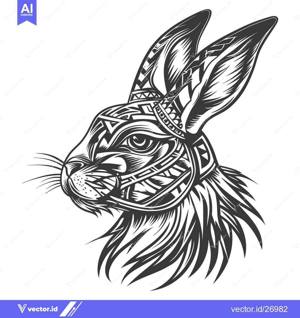 Premium Vector of Black and White Tribal Tattoo Design of a Rabbit's Head