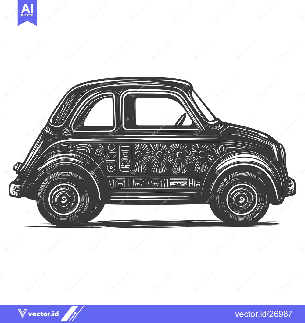 Premium Vector dari Black and White Vintage Car Illustration with Detailed Design