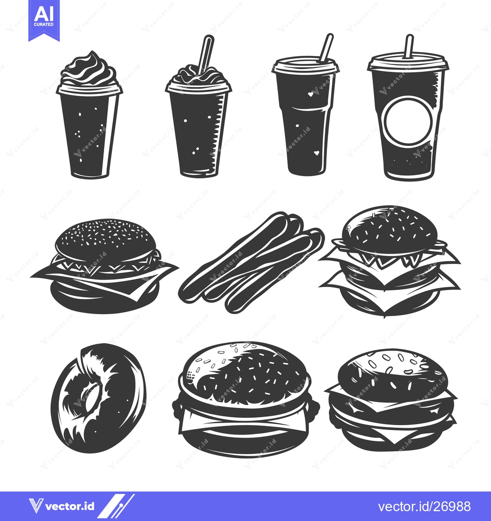 Premium Vector of Black and White Vintage Fast Food Illustration
