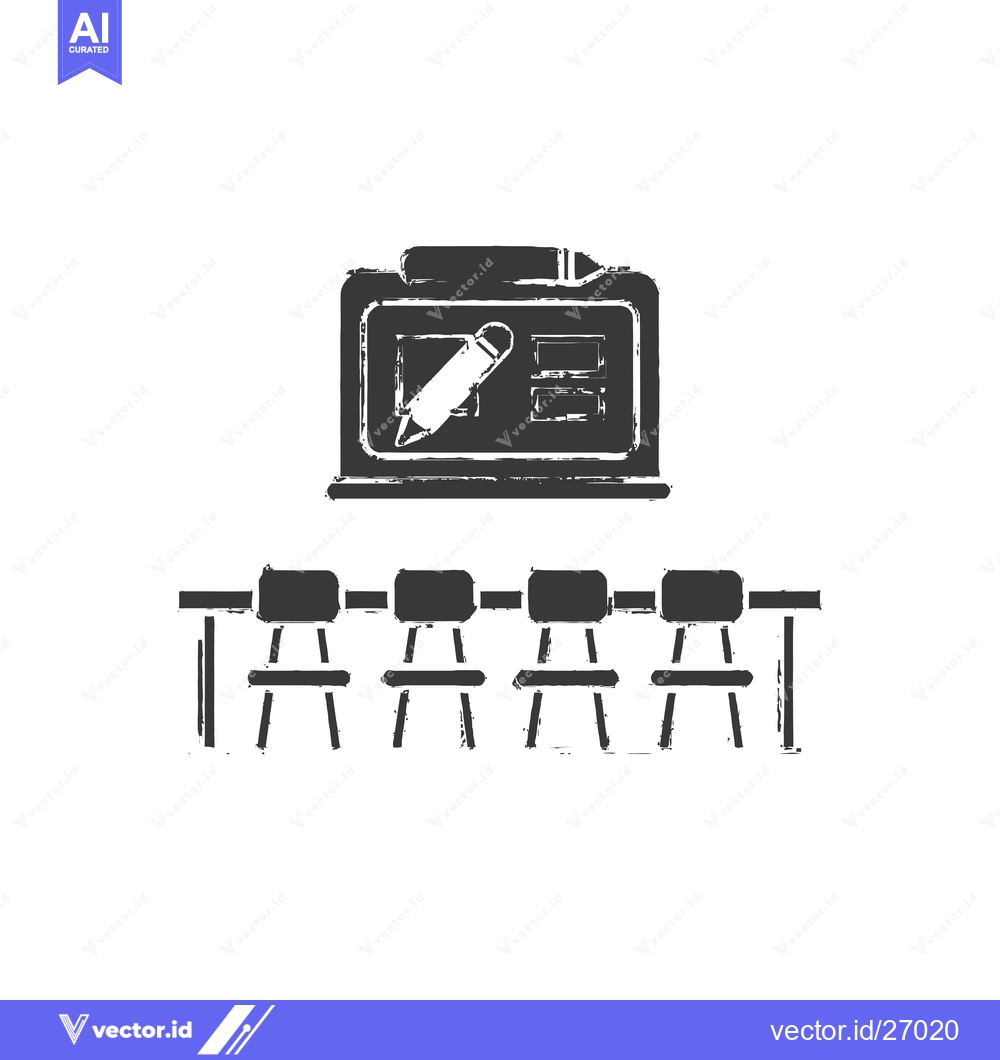 Premium Vector dari Blackboard with a Pencil and Five Chairs in a Classroom