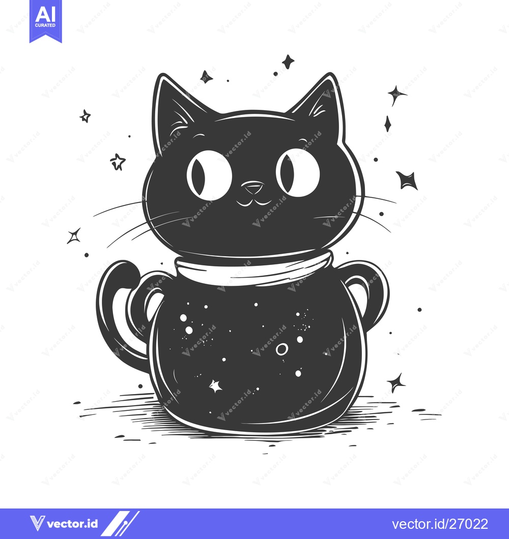 Premium Vector dari Black Cat Inside a Jar with Stars