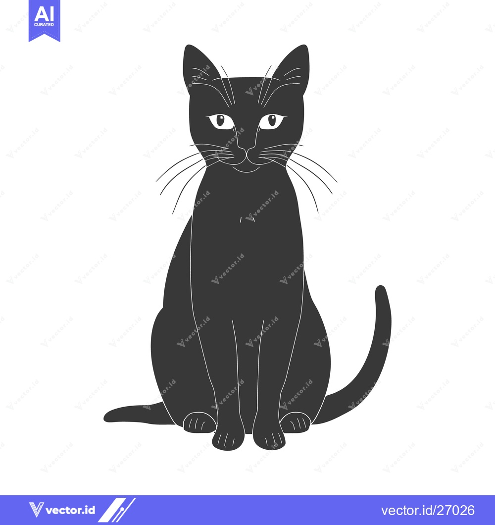 Premium Vector of A stylized black cat sits calmly looking directly forward