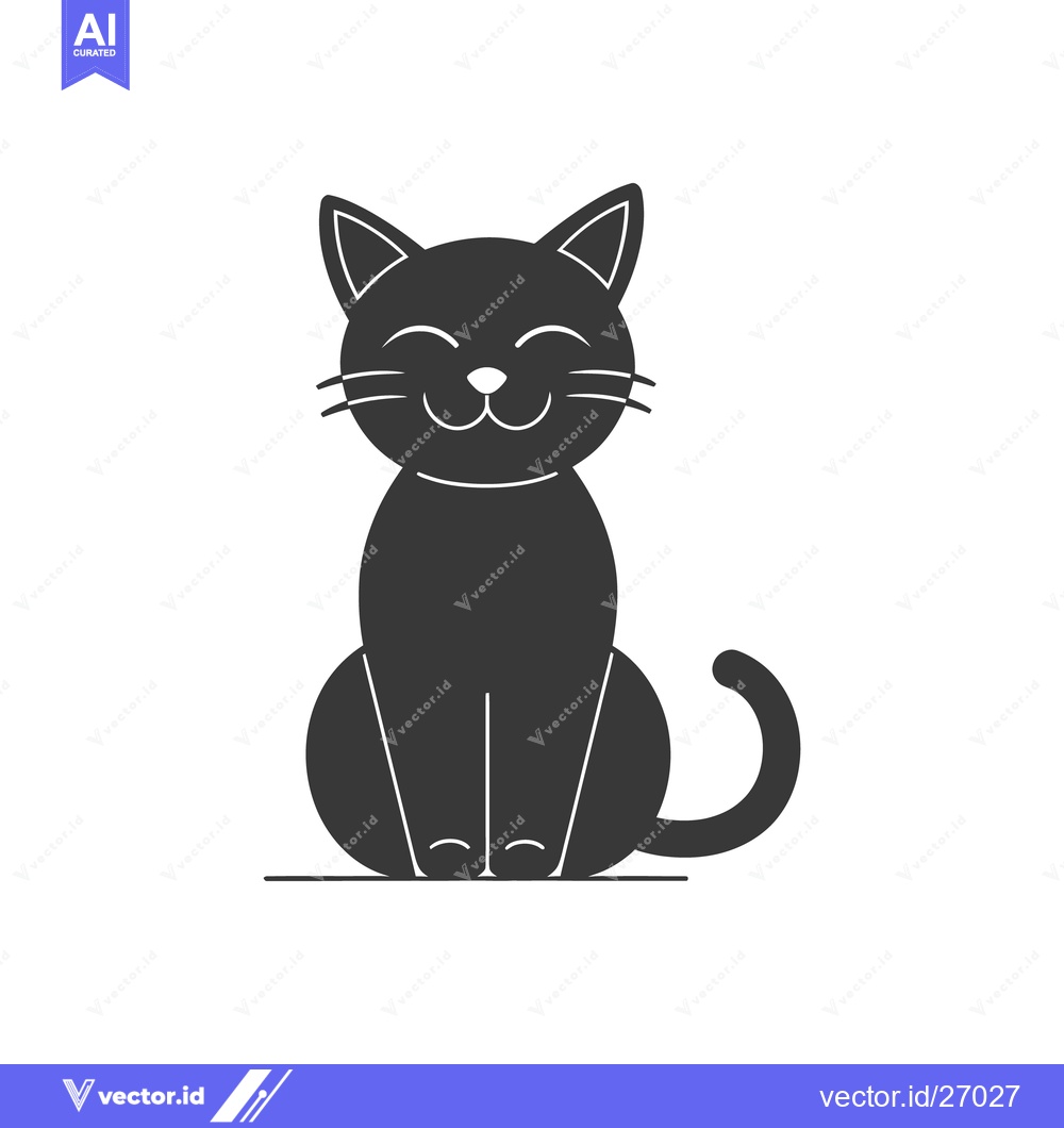 Premium Vector dari A stylized happy black cat sitting contentedly in a cartoon image