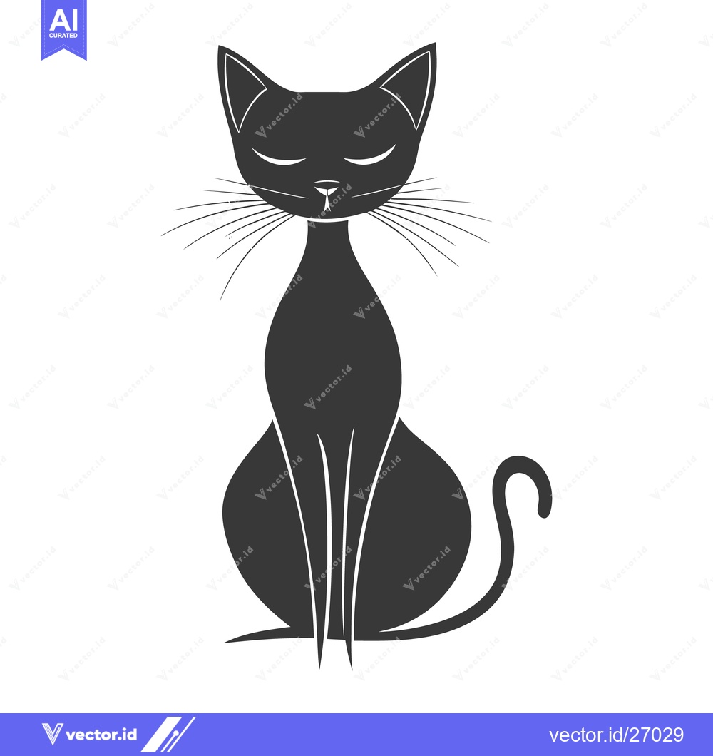 Premium Vector of A stylized illustration depicting a seated black cat on a white backgr