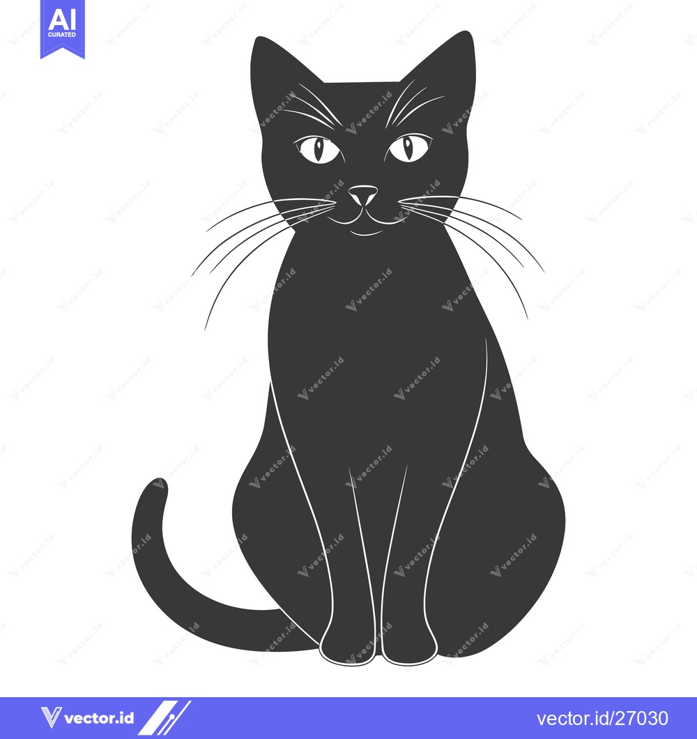 Premium Vector dari A stylized silhouette of a sitting black cat on a white background