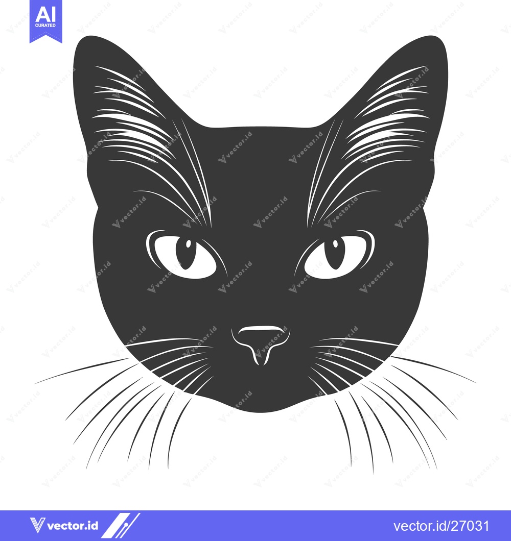 Premium Vector dari A stylized black cat face with visible whiskers and pointed ears