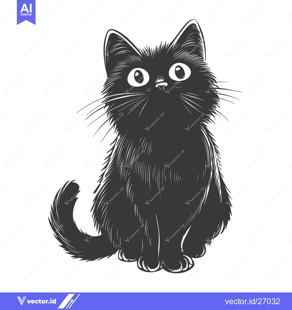 Premium Vector of Black Cat Sitting with Big Eyes Looking Up