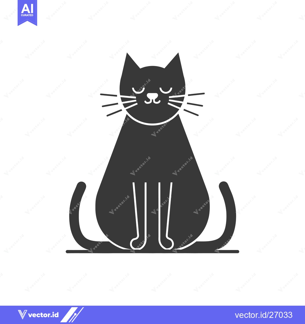 Premium Vector of Black Cat Sitting with Closed Eyes and a Smile
