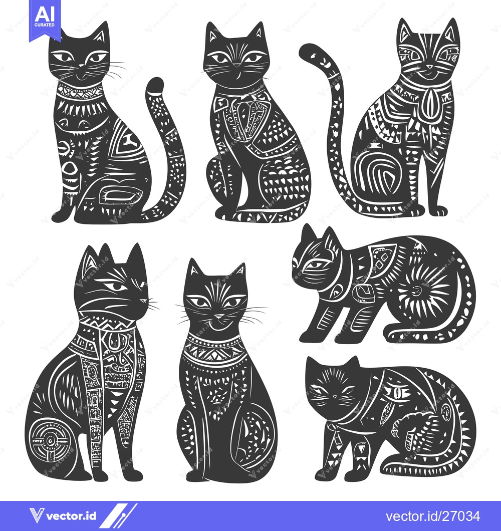 Premium Vector dari Black Cats with Ornamental Patterns