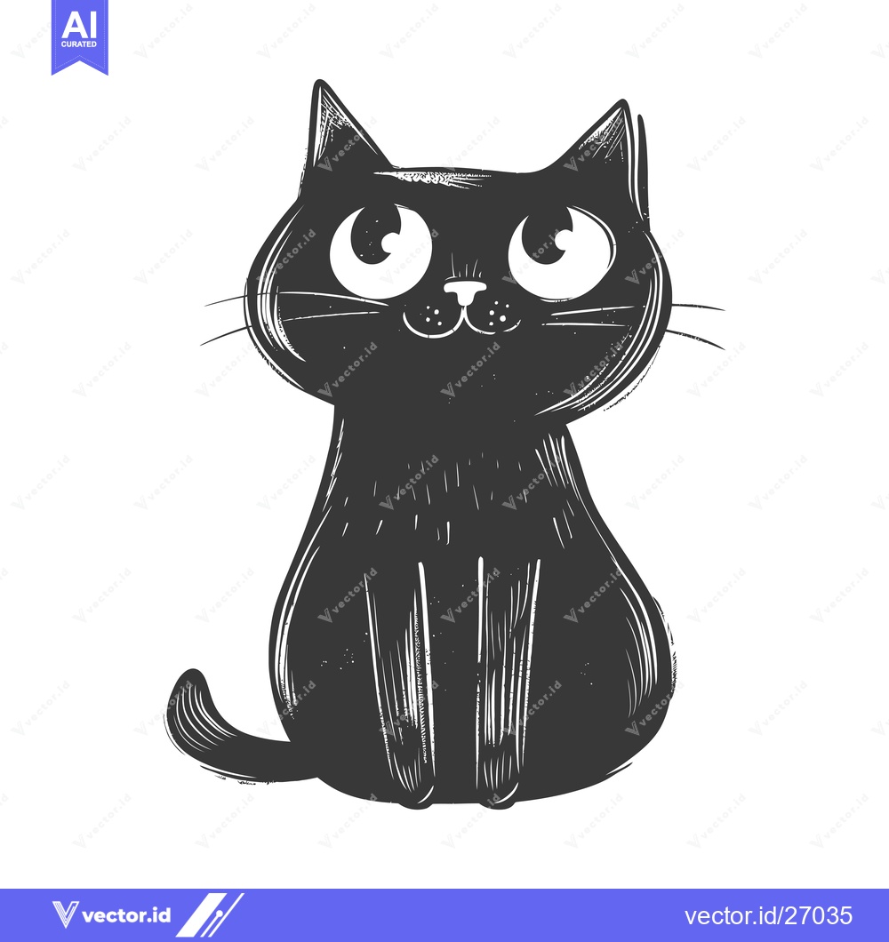 Premium Vector dari Black Cat with Big Eyes and a Smile Sitting Up