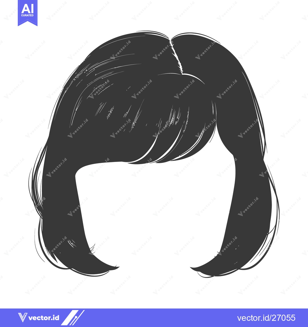 Premium Vector of An illustrated depiction showing a dark colored bob hairstyle silhouet