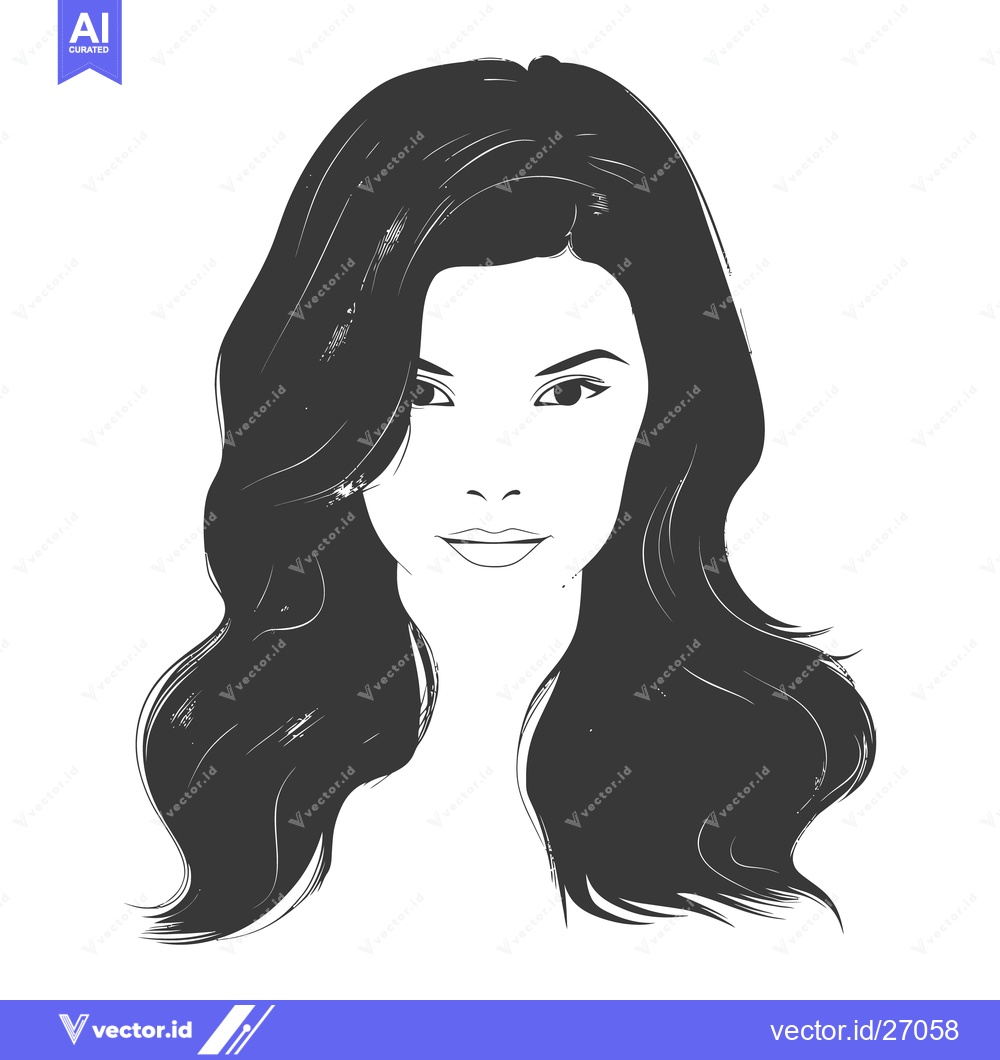 Premium Vector dari A drawing of a woman with long wavy dark hair