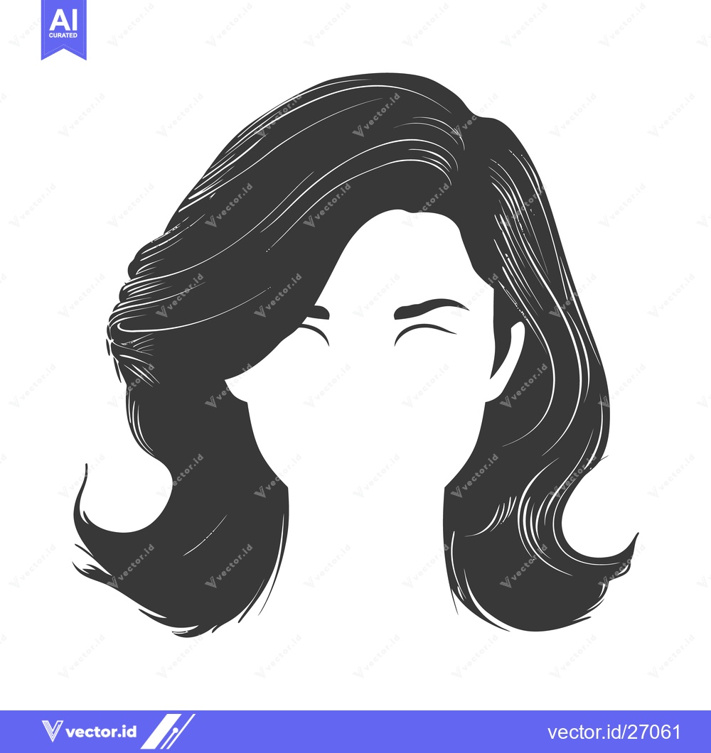 Premium Vector dari A monochrome illustration featuring a stylized female portrait with ha