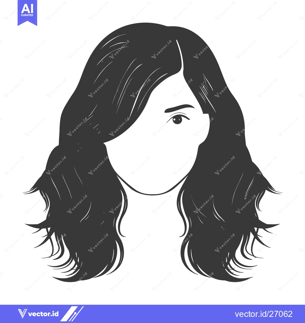 Premium Vector dari Black and white illustration of a woman with long wavy hair