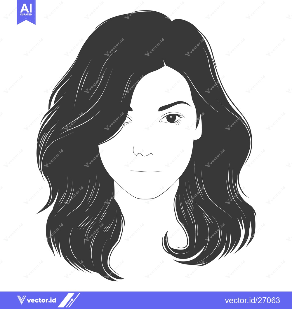 Premium Vector dari Simplified illustration of a female face with long wavy hair