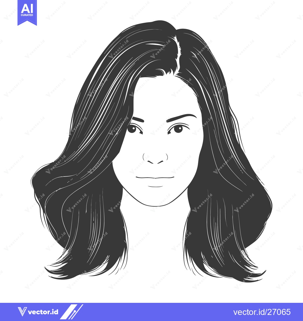 Premium Vector of A simple line art portrait of a woman with long hair