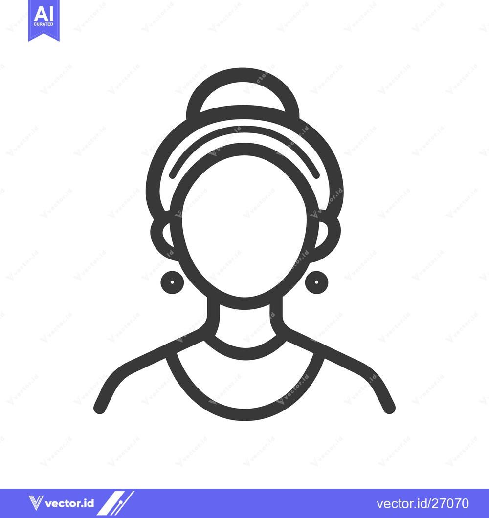 Premium Vector of Black and white outlined drawing of a female person with hair bun