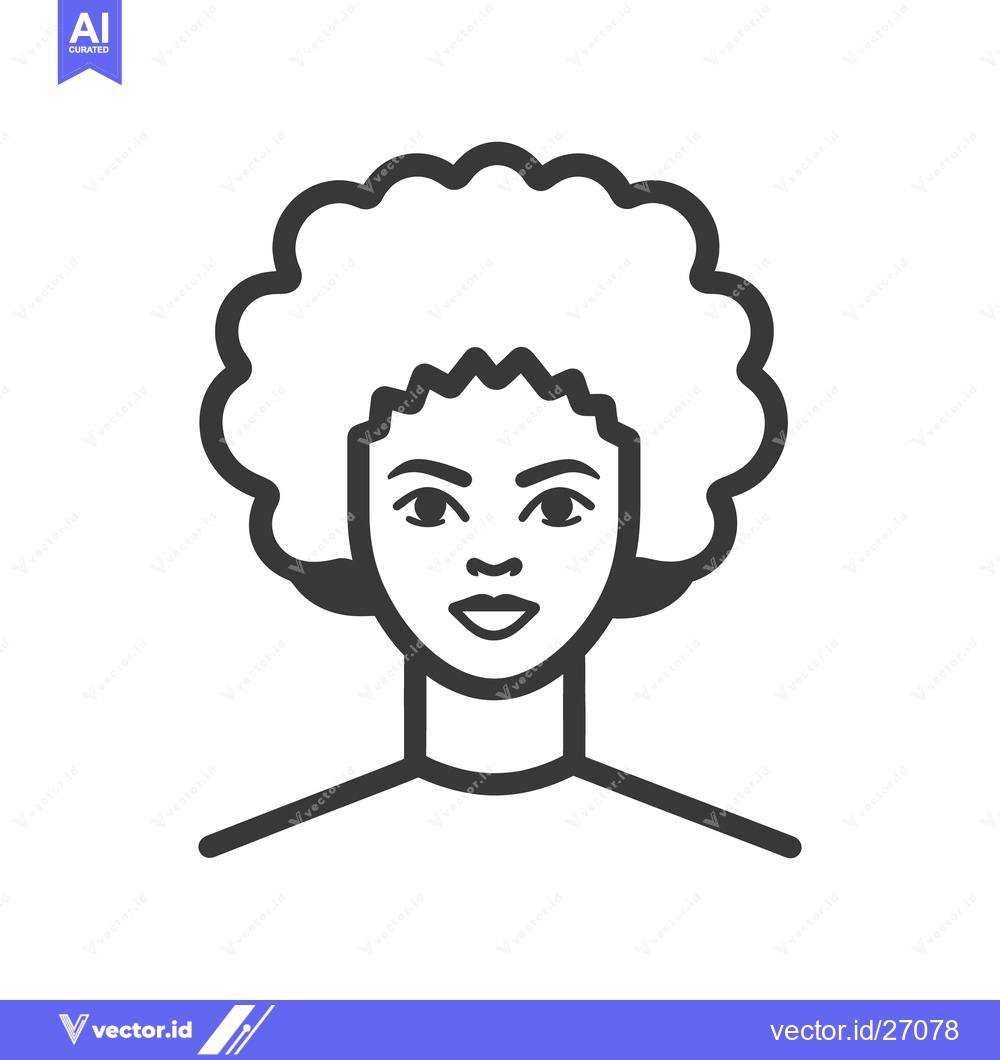 Premium Vector dari A simple black and white illustrated female face with curly hair