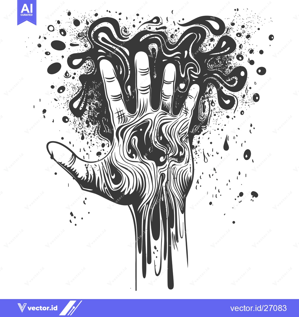 Premium Vector dari Black Ink Spilling from an Upraised Hand with Abstract Background