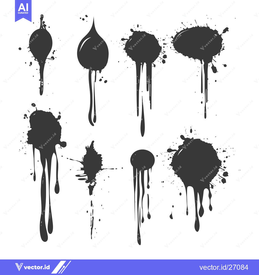 Premium Vector dari Black Ink Splashes and Drips on White Background