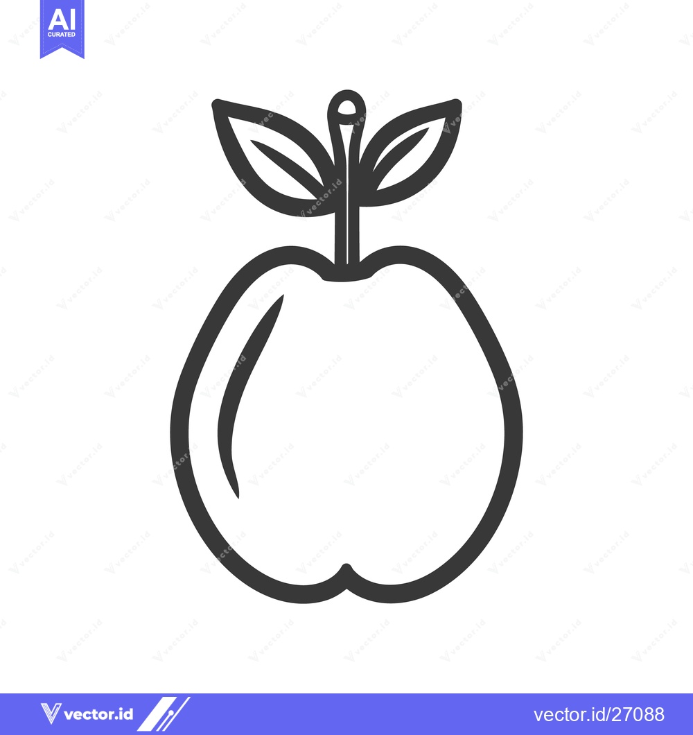 Premium Vector of A simple black and white drawing of an apple with leaves