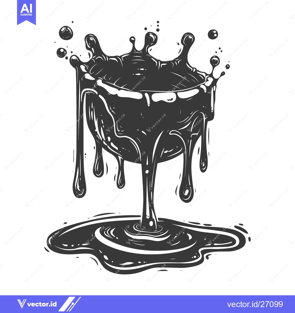 Premium Vector of Black Liquid Splashing and Dripping into a Puddle