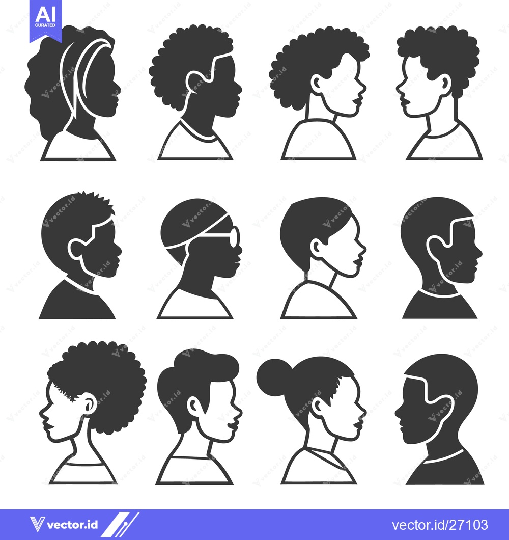 Premium Vector of Silhouetted profile portraits of diverse people in a grid formation