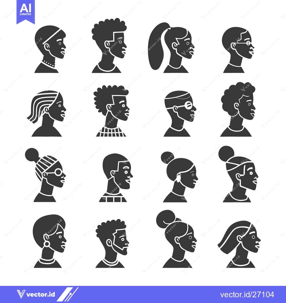 Premium Vector dari Sixteen silhouettes of diverse human faces are facing left