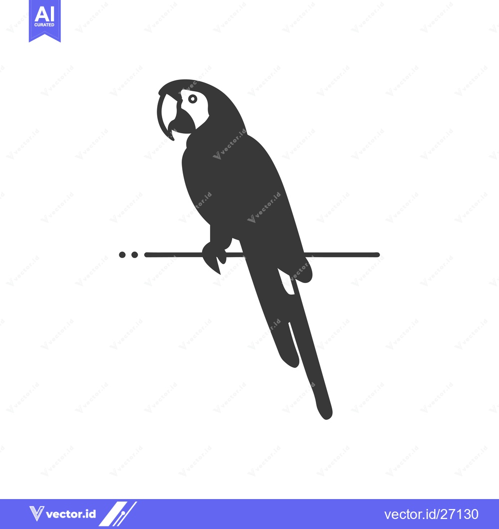 Premium Vector of Black Silhouette of a Parrot Perched on a Branch