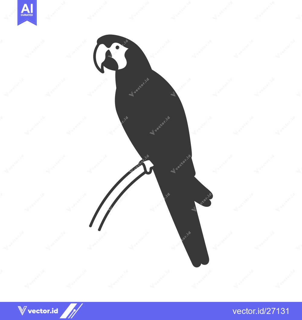 Premium Vector dari Black Silhouette of a Parrot Perched on a Branch