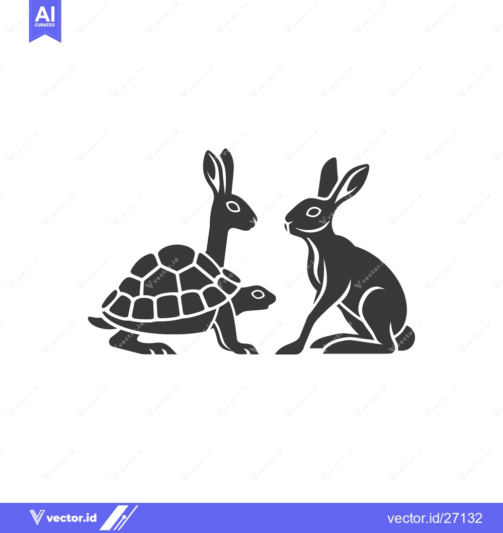 Premium Vector dari Black Silhouette of a Turtle and a Rabbit Facing Each Other