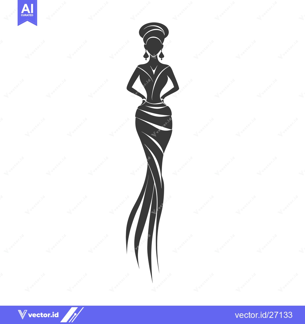 Premium Vector dari Black Silhouette of a Woman in a Flowing Dress