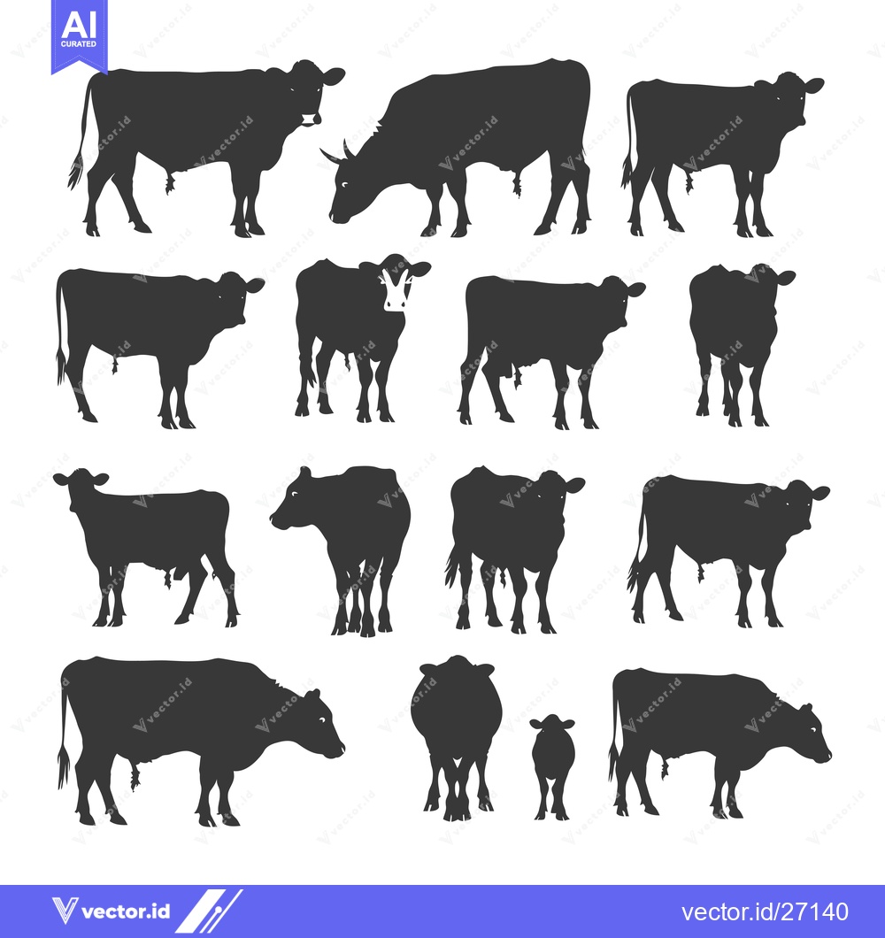 Premium Vector of Black Silhouettes of Cattle in Various Poses
