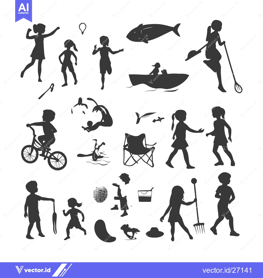 Premium Vector dari Black Silhouettes of Children Playing and Engaging in Various Activiti
