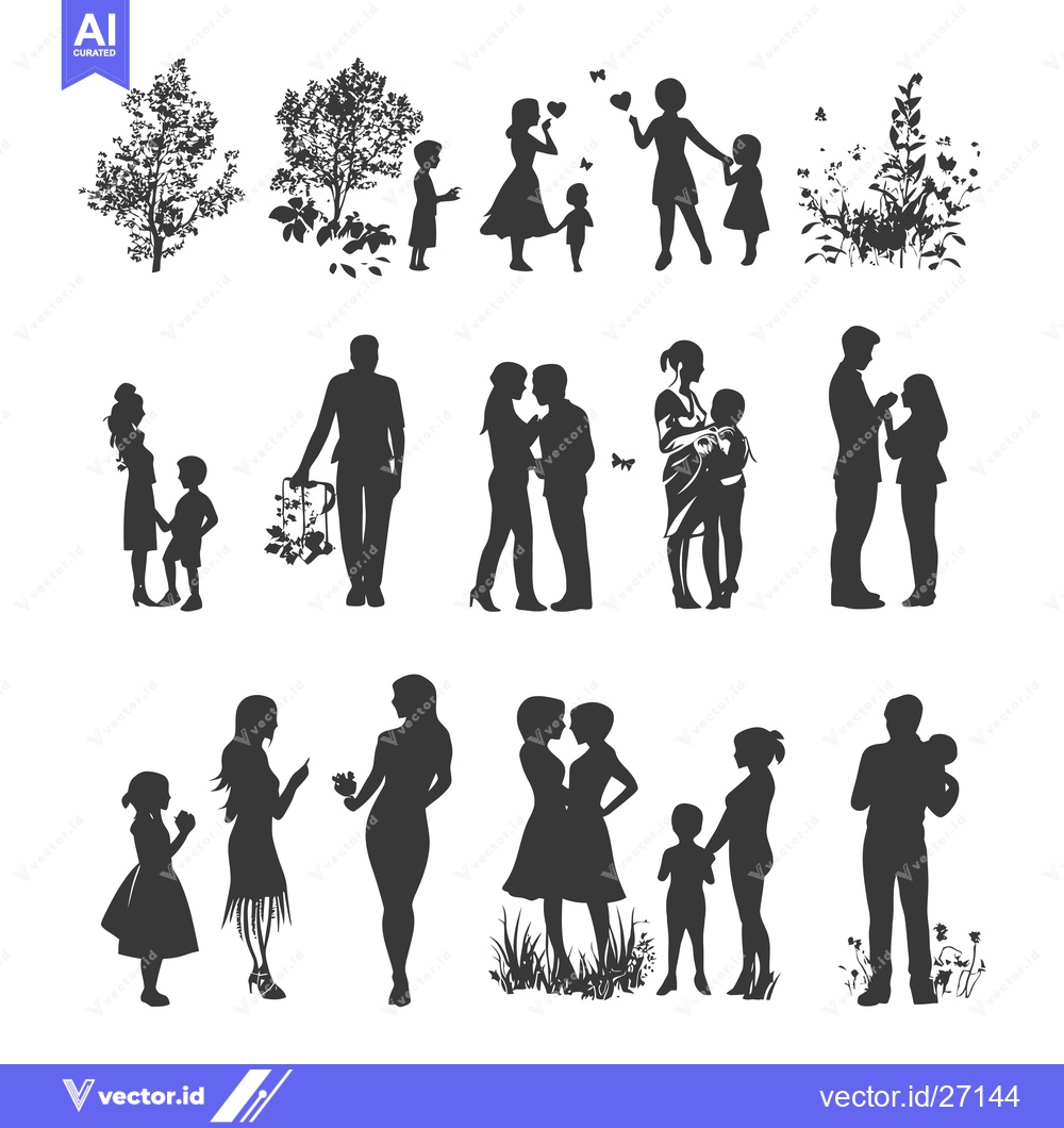 Premium Vector dari Black Silhouettes of Different Family Groups and Individuals