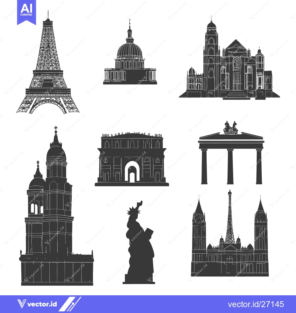 Premium Vector dari Black Silhouettes of Famous Landmarks Around the World