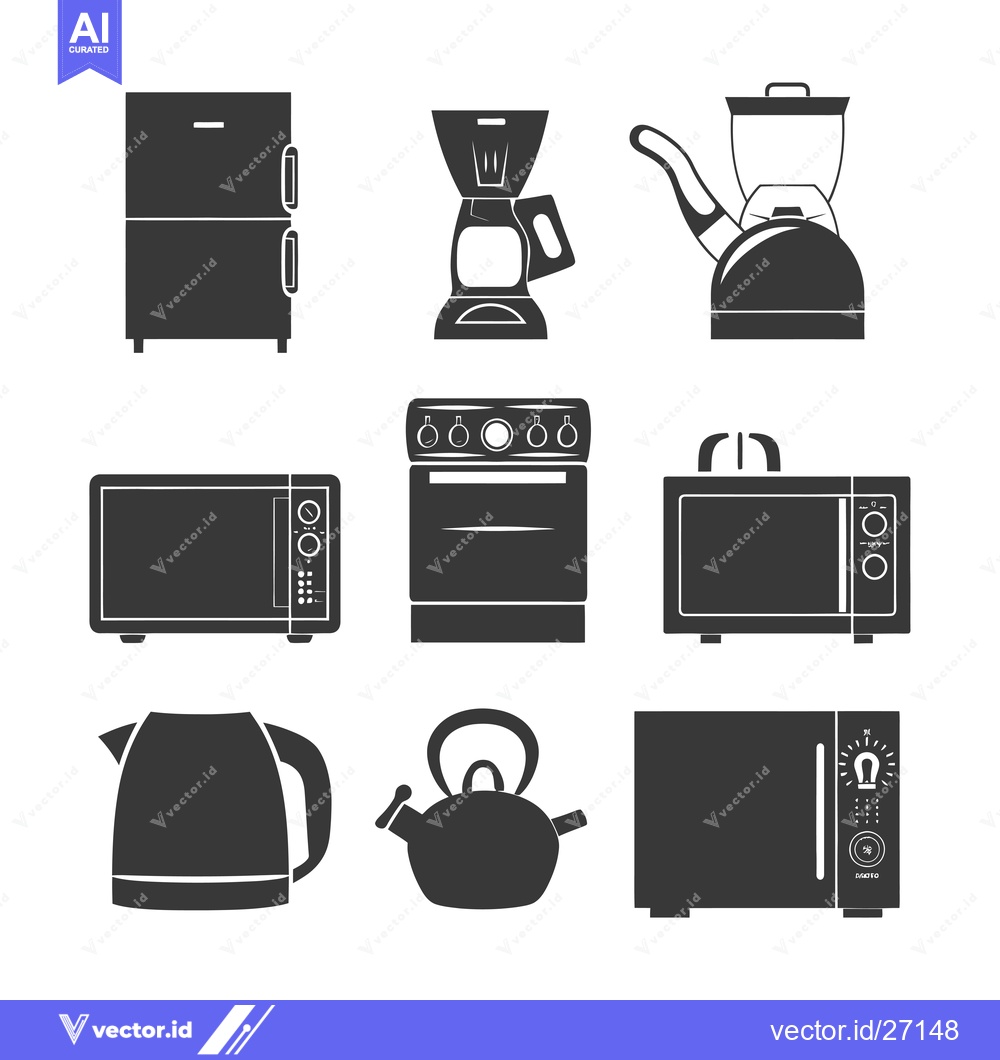 Premium Vector dari Black Silhouettes of Kitchen Appliances